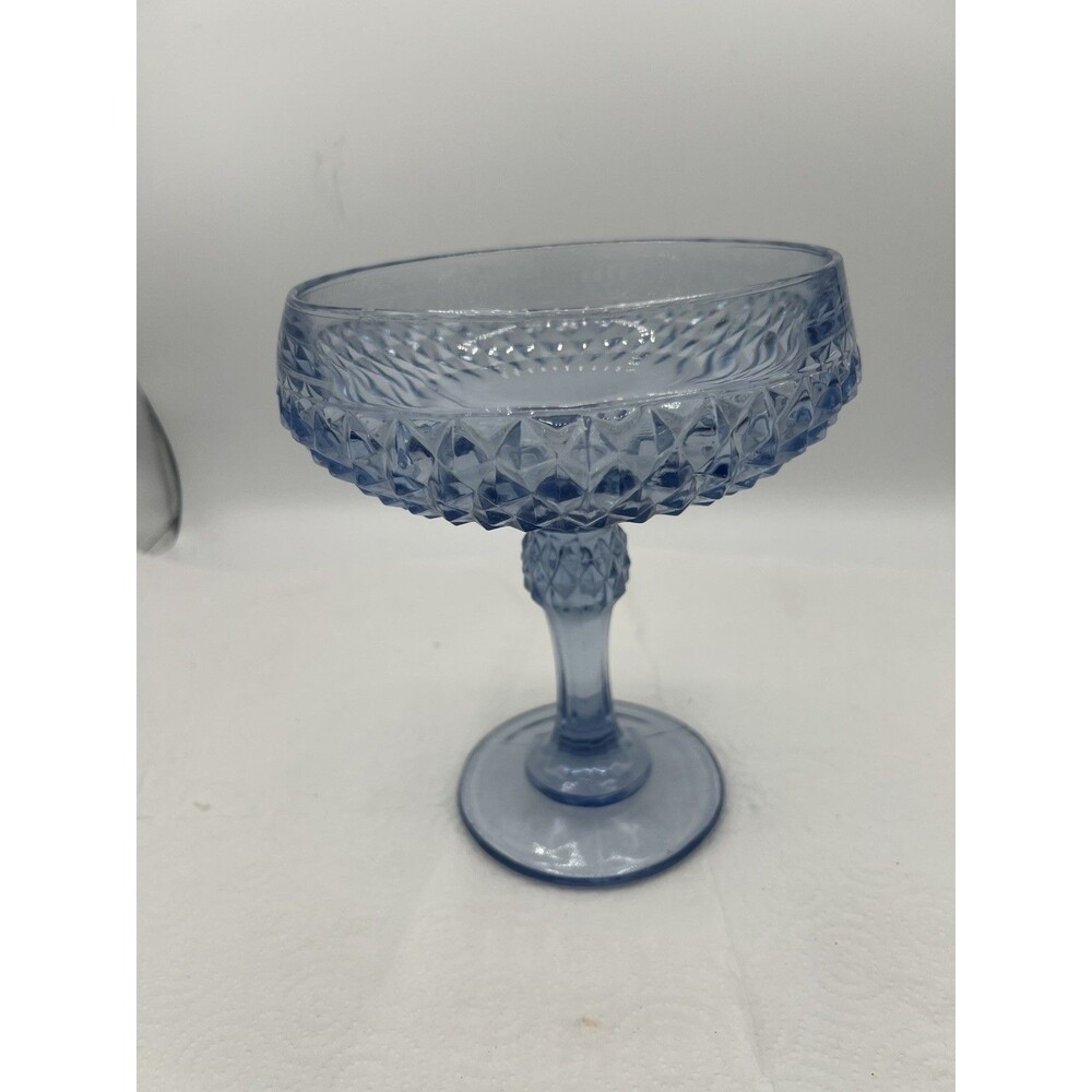 Indiana Glass Ice Tiara Blue Diamond Point Compote Candy Dish Vintage